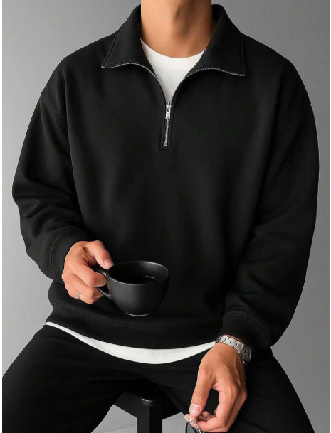 BLACK - Men’s Classic Half-Zip Fleece Hoodie — Clean Look, All-Season Comfort