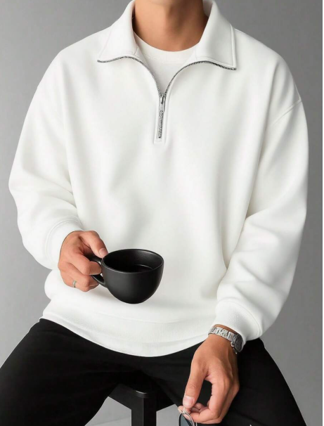 WHITE - Men’s Classic Half-Zip Fleece Hoodie — Clean Look, All-Season Comfort