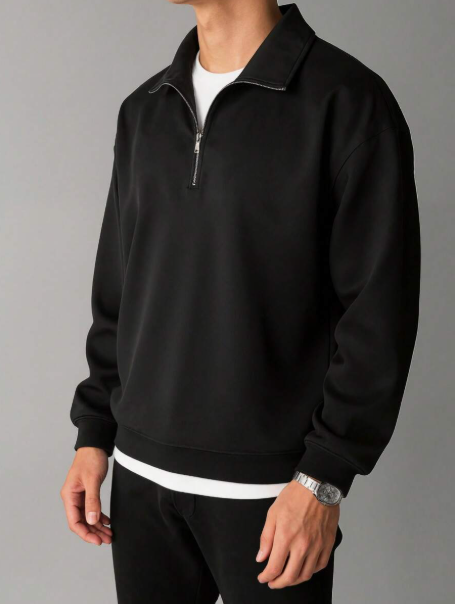 BLACK - Men’s Classic Half-Zip Fleece Hoodie — Clean Look, All-Season Comfort