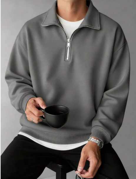 GREY - Men’s Classic Half-Zip Fleece Hoodie — Clean Look, All-Season Comfort